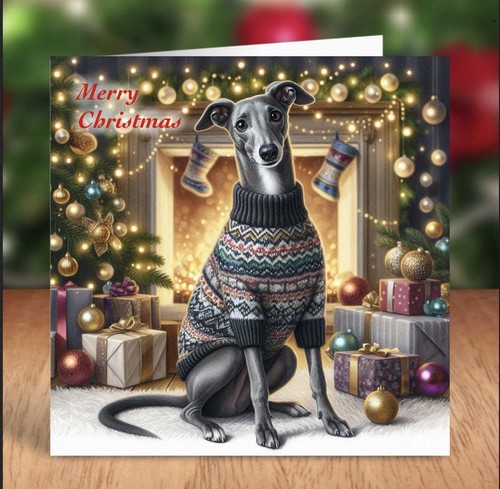Whippet dog christmas card - whippet,
