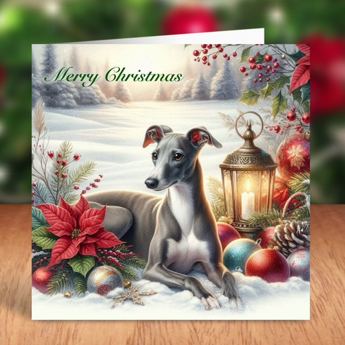 Whippet dog christmas - dog, card