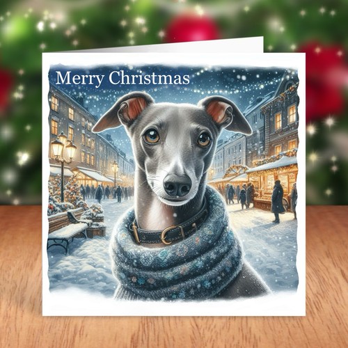 Whippet dog christmas card - whippet,