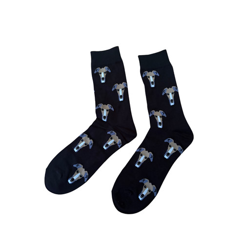 Whippet socks navy blue dog - blue,