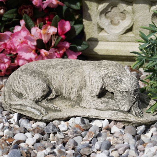 Laying lurcher stone statue - lurcher, |