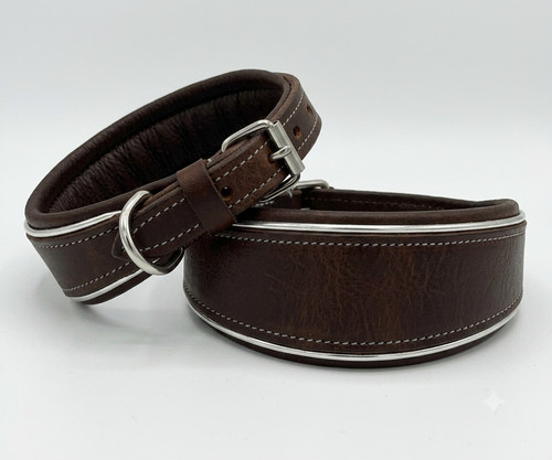 Leather whippet collar grey - leather,